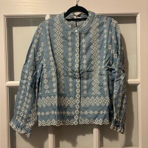 Zara Blue and White Embroidered Blouse size M BNWT